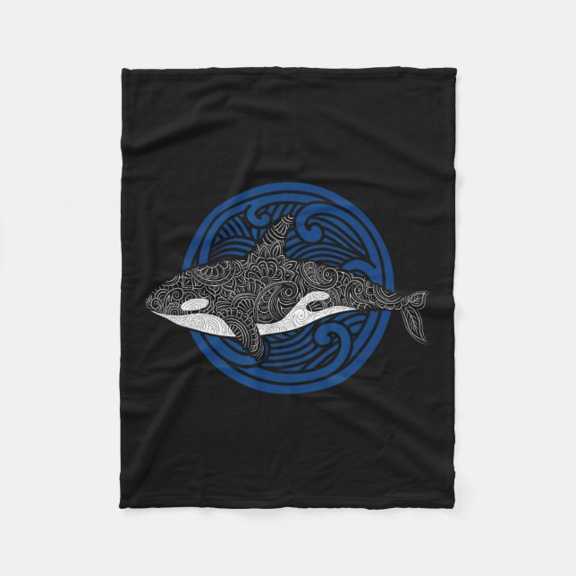 Killer Whale Design Ocean Waves Men Boys Kids Orca Fleece Blanket (Front)