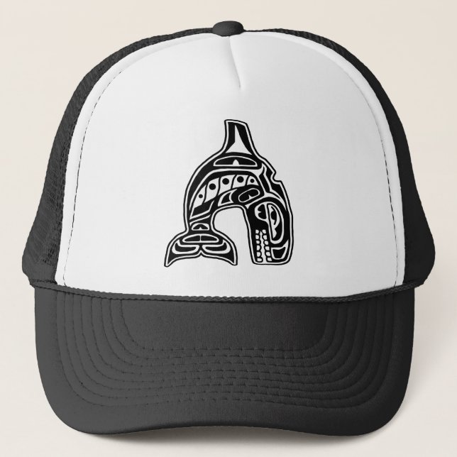 Killer Whale Native American Design Trucker Hat (Front)
