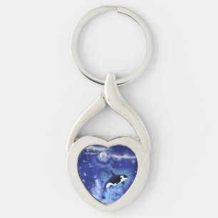 Killer Whale on Full Moon Keychain