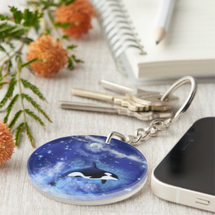 Killer Whale on Full Moon Keychain