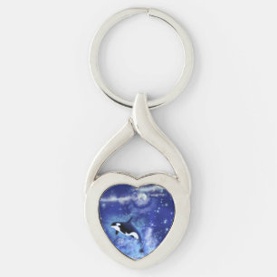 Killer Whale on Full Moon Keychain Gift