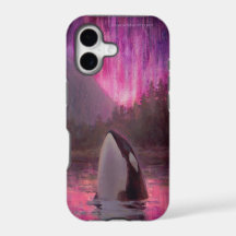 Killer Whale Orca and Pink/Magenta Northern Lights