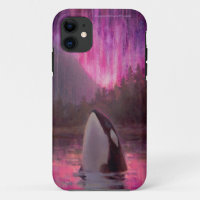 Killer Whale Orca and Pink/Magenta Northern Lights
