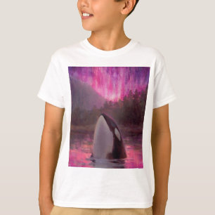Killer Whale Orca and Pink/Magenta Northern Lights T-Shirt
