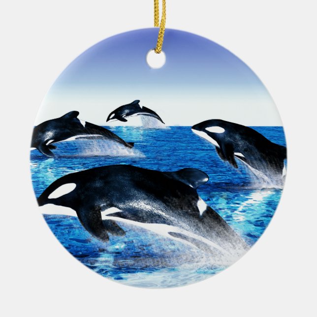Killer Whale Pod Ceramic Tree Decoration (Front)
