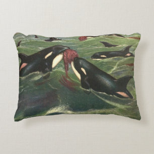 Killer Whales and Orcas, Vintage Marine Mammals Decorative Cushion