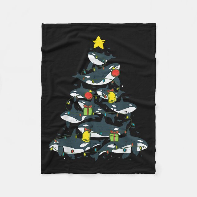 Killer Whales Christmas Tree Xmas Orca Women Men B Fleece Blanket (Front)