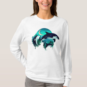 Killer Whales Cool Blue Nature Illustration T-Shirt
