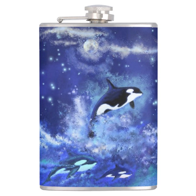 Killer Whales Flask Blue Full Moon Night (Front)