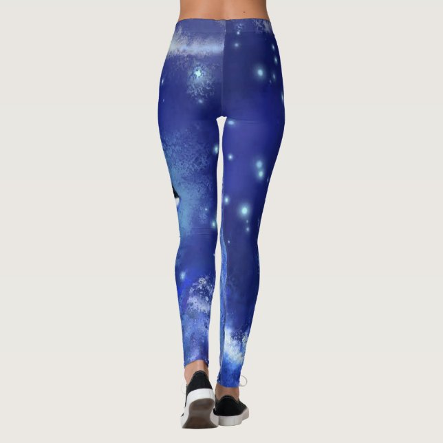 Killer Whales Full Moon Night Blue Leggings (Back)