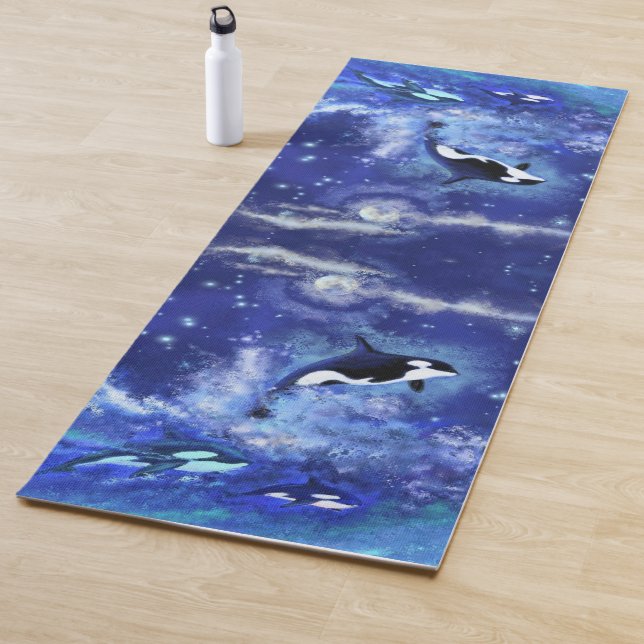 Killer Whales In Blue Full Moon Yoga Mat (In Situ)