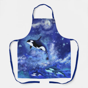 Killer Whales on Blue Full Moon Apron