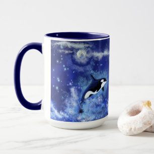 Killer Whales on Blue Full Moon Coffee Mug