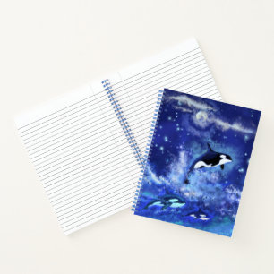 Killer Whales on Blue Full Moon Notebook