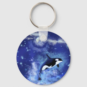 Killer Whales on Full Moon - Add Your Picture/Text Key Ring