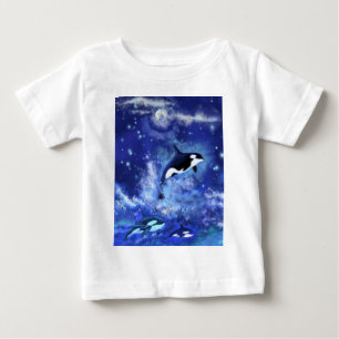 Killer Whales on Full Moon - Art Drawing Baby T-Shirt