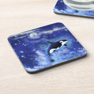 Killer Whales on Full Moon - Art Drawing Coaster