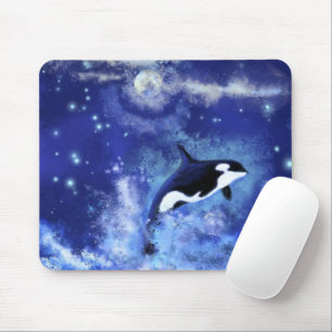 Killer Whales on Full Moon - Art Drawing Mouse Mat