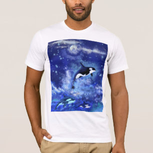 Killer Whales on Full Moon - Art Drawing T-Shirt