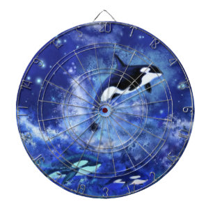 Killer Whales on Full Moon Blue Dart Board