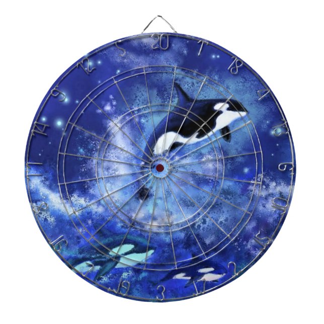 Killer Whales on Full Moon Blue Dart Board (Front)