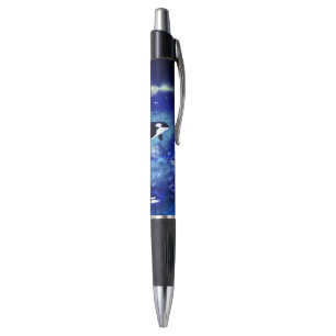 Killer Whales on Full Moon - Blue Night - Drawing