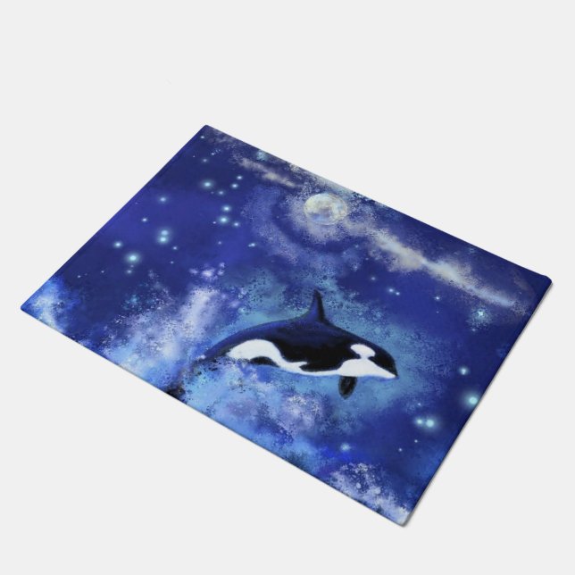 Killer Whales on Full Moon Doormat - Blue (Angled)