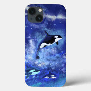 Killer Whales on Full Moon - Drawing iPhone 13 Case