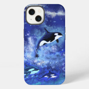 Killer Whales on Full Moon - Drawing iPhone 13 Case