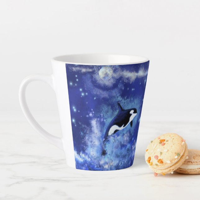 Killer Whales on Full Moon Latte Mug (In Situ)