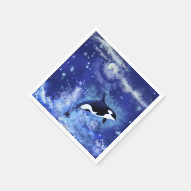 Killer Whales on Full Moon Napkins Blue (Corner)