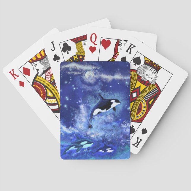 Killer Whales on Full Moon Playing Cards Painting (Back)
