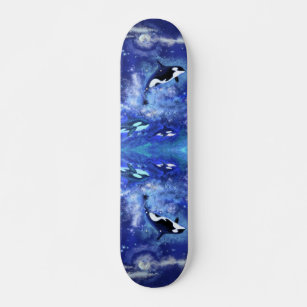 Killer Whales on Full Moon Skateboard - Blue