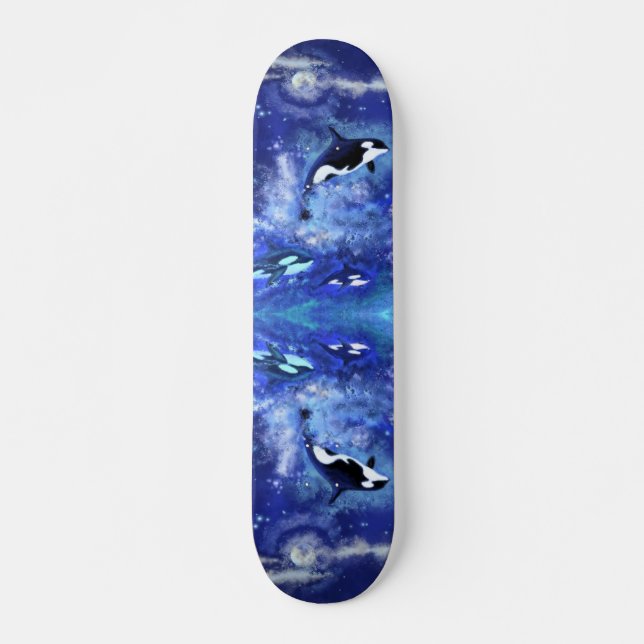 Killer Whales on Full Moon Skateboard - Blue (Front)