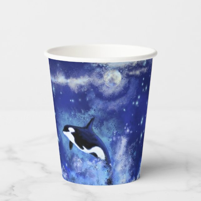 Killer Whales Paper Cups Blue Full Moon (Back)