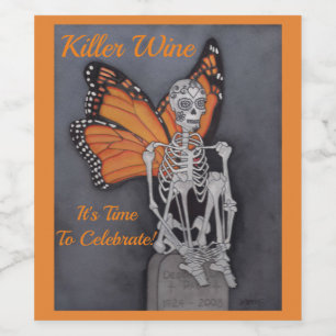 Killer Wine Skeleton Personalise Text 6 Labels