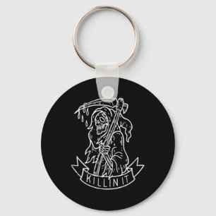 Killin It, Funny Grim Reaper Distressed Tattoo Art Key Ring