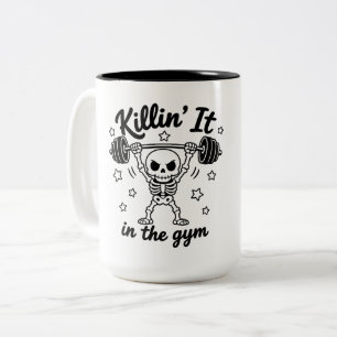 Killin' It In The Gym Skeleton Fitness Design Two-Tone Coffee Mug