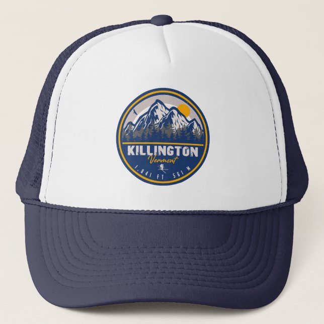 Killington Vermont Retro Sunset Ski Souvenirs 80s Trucker Hat (Front)