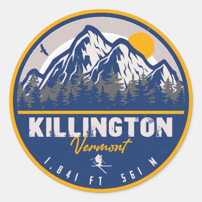 Killington Vermont Retro Sunset Ski Souvenirs Classic Round Sticker (Front)