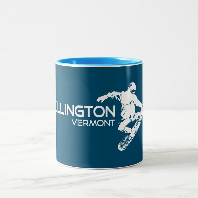 Killington Vermont Snowboarder Two-Tone Coffee Mug (Center)
