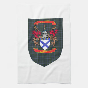 Kilpatrick Crest on Douglas Tartan Shield Tea Towel
