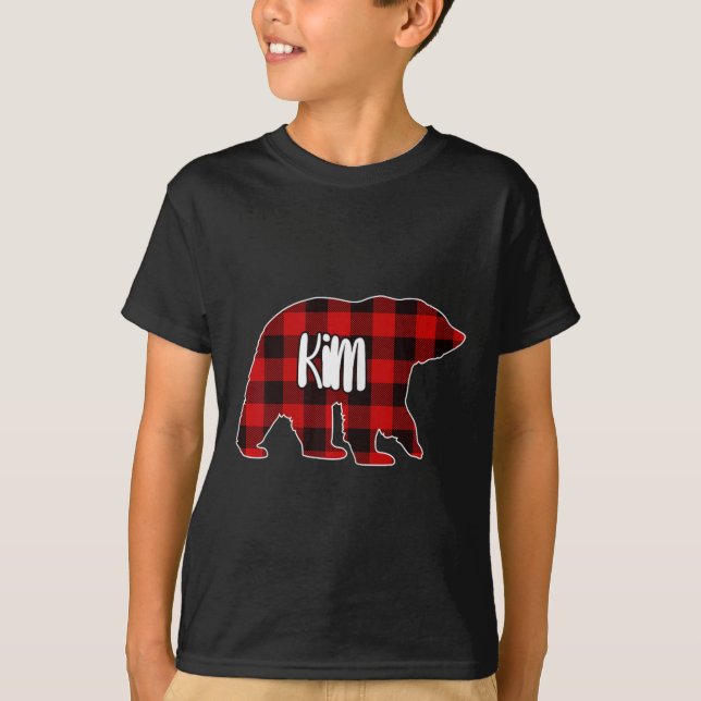 Kim Bear Custom Red Buffalo Plaid Christmas Pajama T-Shirt (Front)