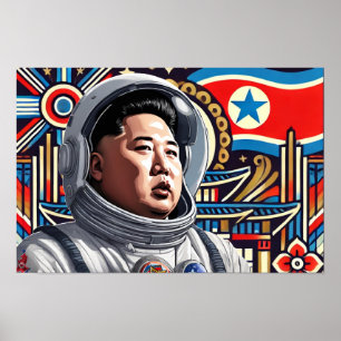 Kim Jong Un as Astronaut - North Korean Art Poster