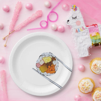 Kimbap Slice with Chopsticks – Korean Food Art Paper Plate