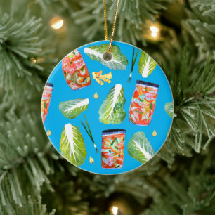 Kimchi Ingredients Fun Fermentation Watercolor Ceramic Tree Decoration
