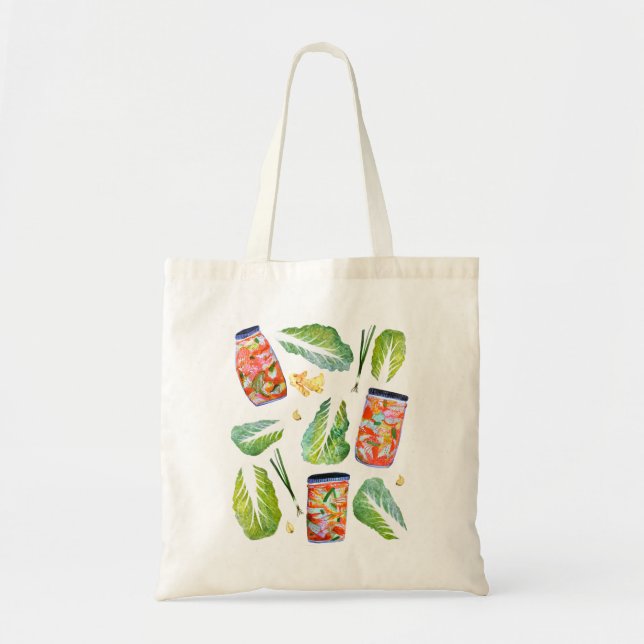 Kimchi Ingredients Fun Fermentation Watercolor Tote Bag (Front)