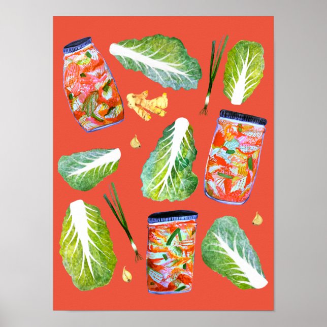 Kimchi Ingredients Spicy Watercolor Art Poster (Front)