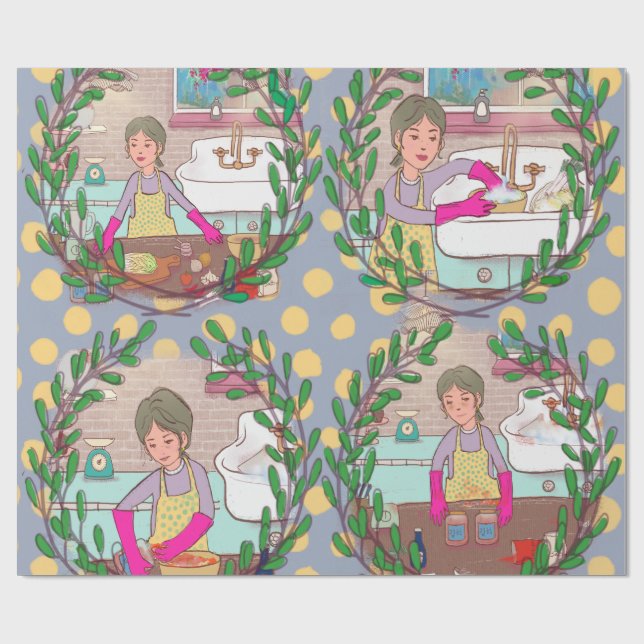 Kimchi Making Pattern – Illustrated Korean Food Wr Wrapping Paper (Flat)