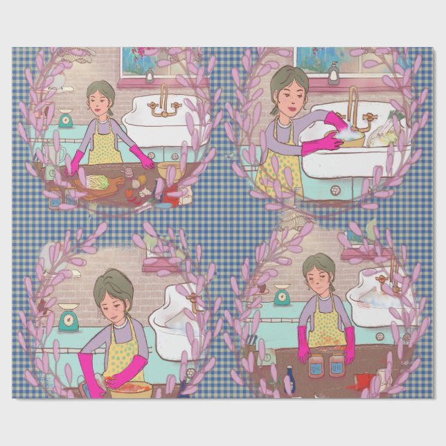 Kimchi Making Pattern – Illustrated Korean Food Wr Wrapping Paper (Flat)